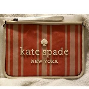 Kate Spade NY Ella Tomato Stripe Mesh Extra Large Wristlet Pouch NWT